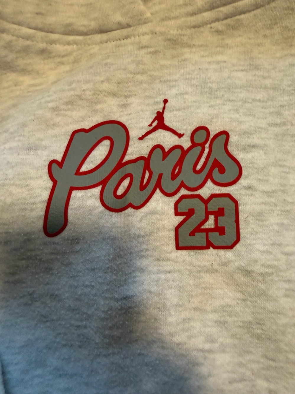 Vintage Air Jordan Paris 23 Kids Grey Hoodie with Red and Navy Stripes